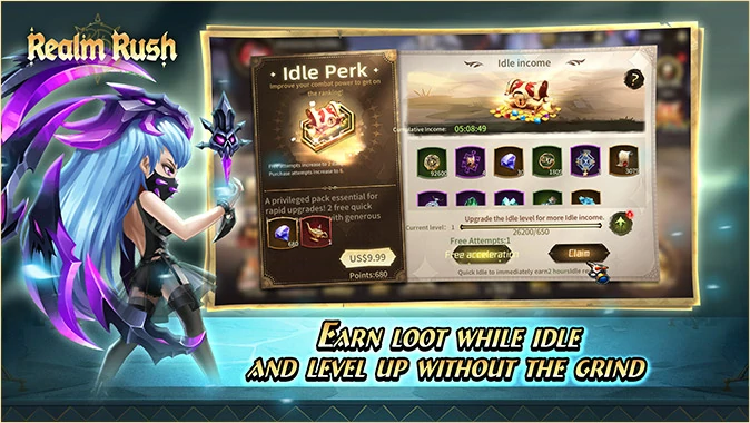 Earn loot while idle and level up without the grind.